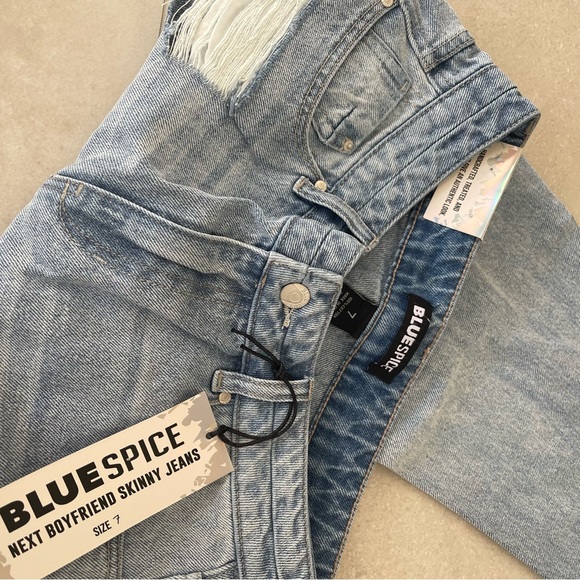 BLUE SPICE Womens Next Boyfriend Skinny JEANS -Size 7 Light Wash Distressed NWT - Picture 3 of 5